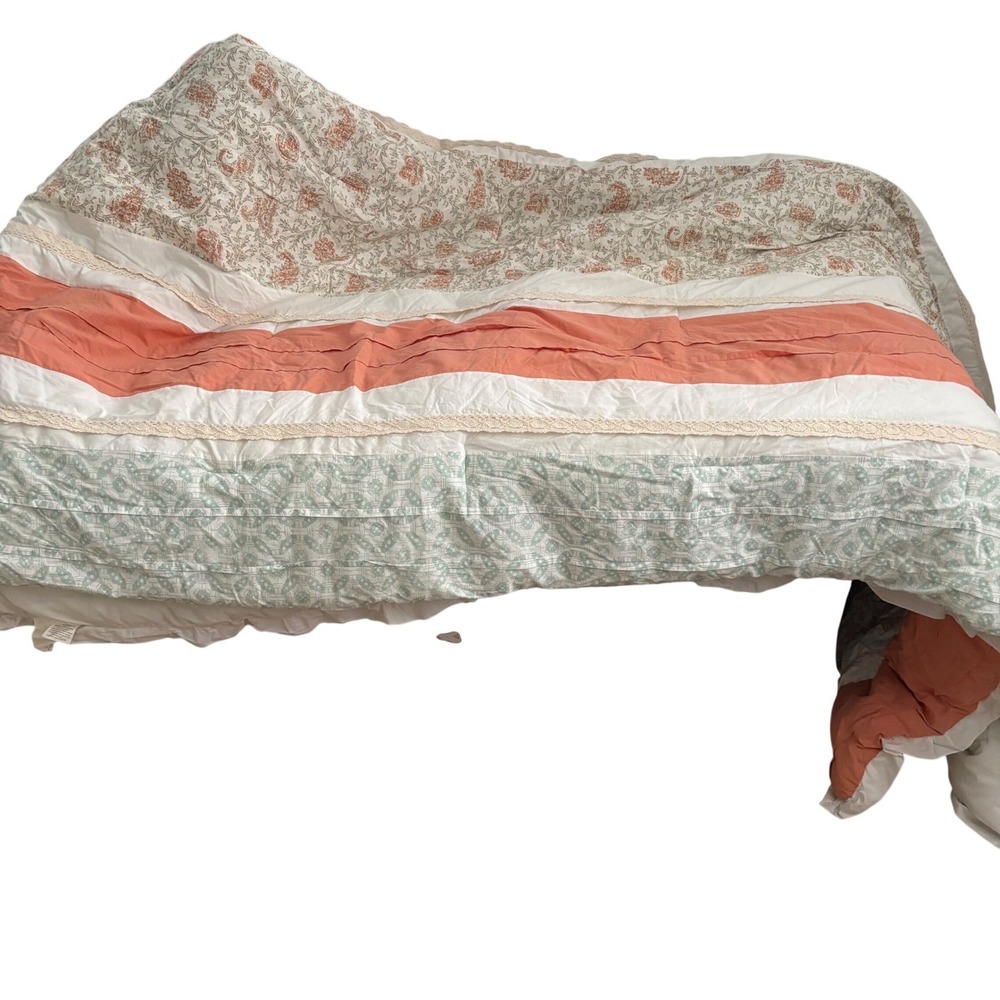 Madison Park Dawn Floral Patchwork King Comforter w/2 Shams Coral Grn Lace Trim - Picture 2 of 15